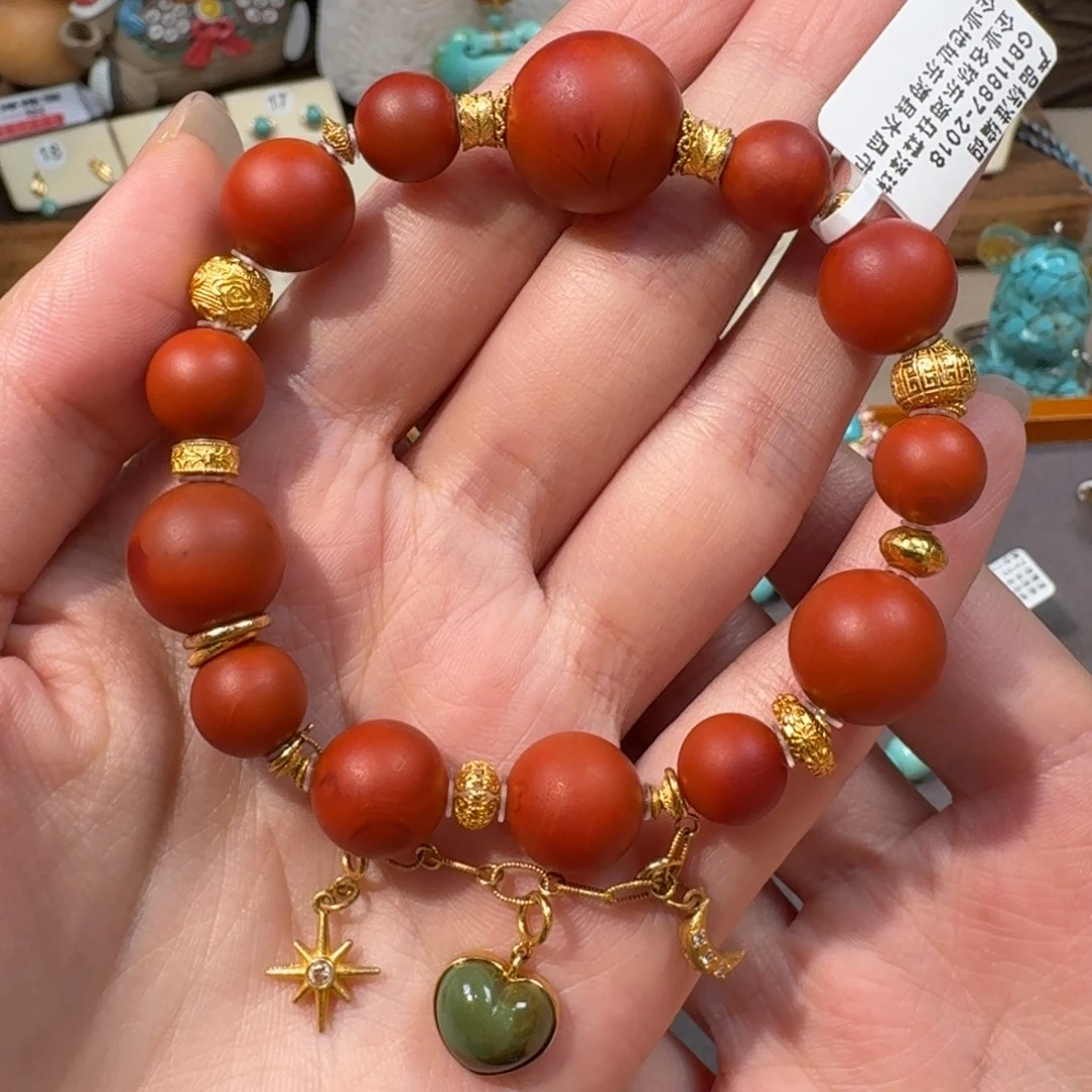 南红玛瑙18K金镶嵌手串