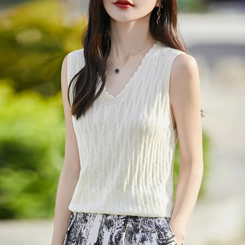 100%莱赛尔夏季花边V领天丝吊带女宽松薄款无袖内搭气质显瘦上衣