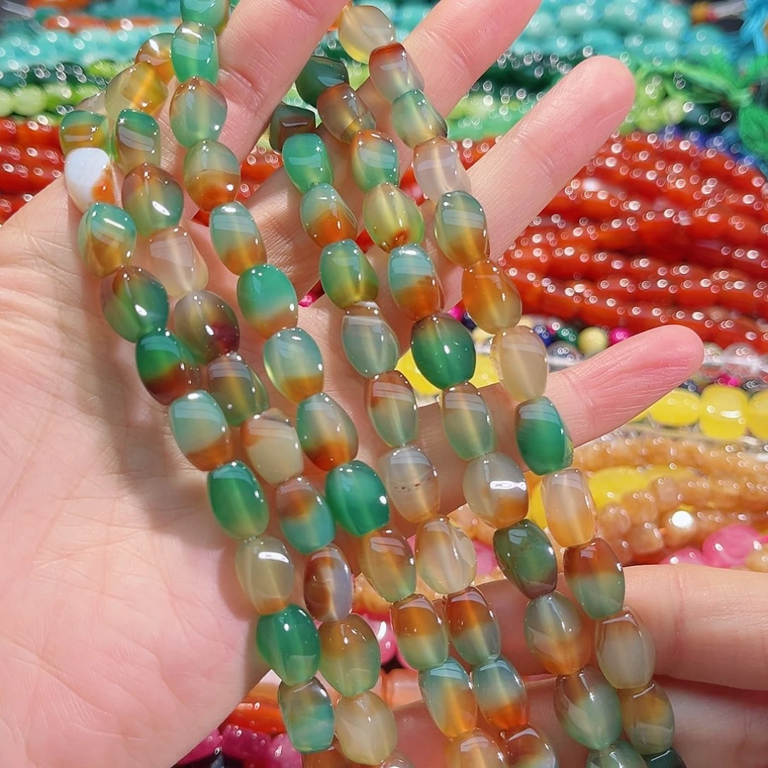 玛瑙/玉髓合金珠宝半成品孔雀玛瑙扭珠一条8✖️12mm