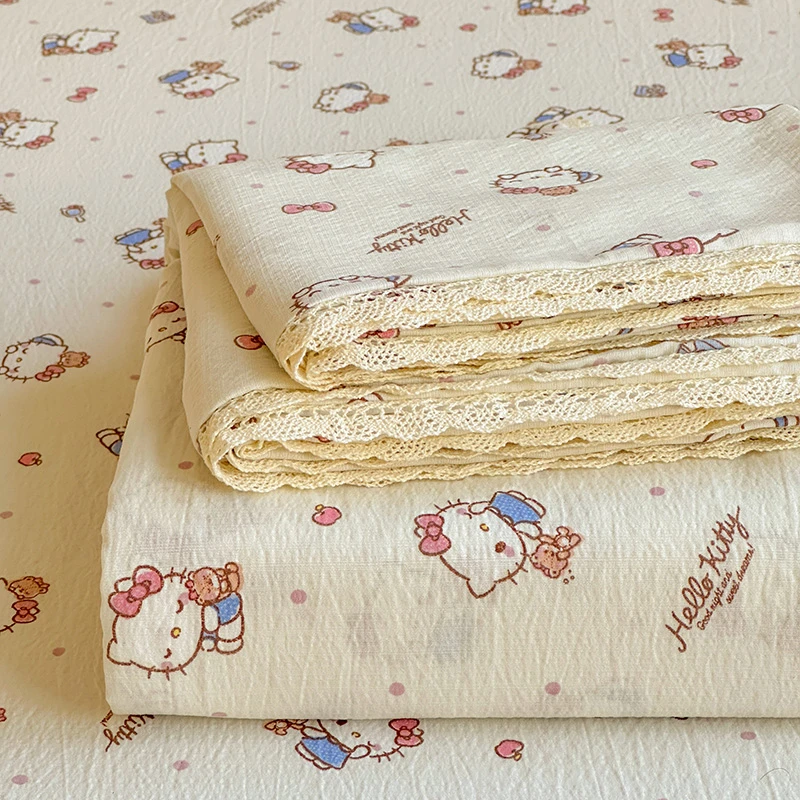 hellokitty双层纱床单单件卡通被单床罩学生宿舍三件套非全棉纯棉
