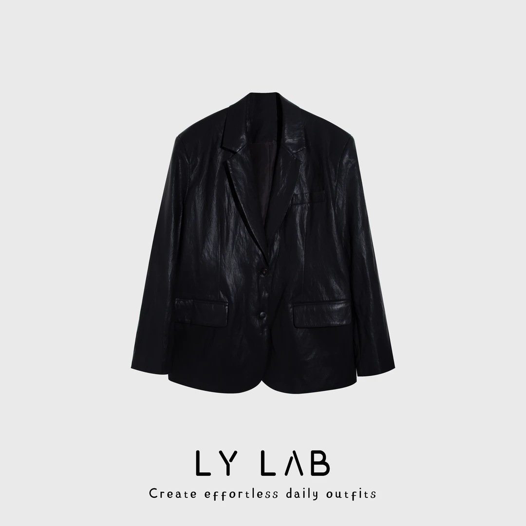 LY LAB 25春夏新款西装领皮衣10236