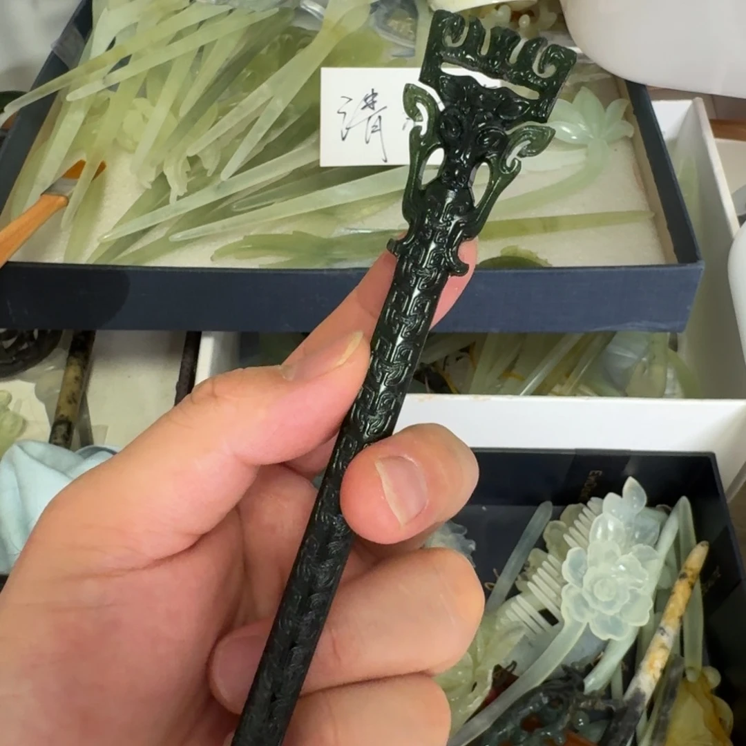 岫玉发饰未镶嵌明君玉簪就是好看