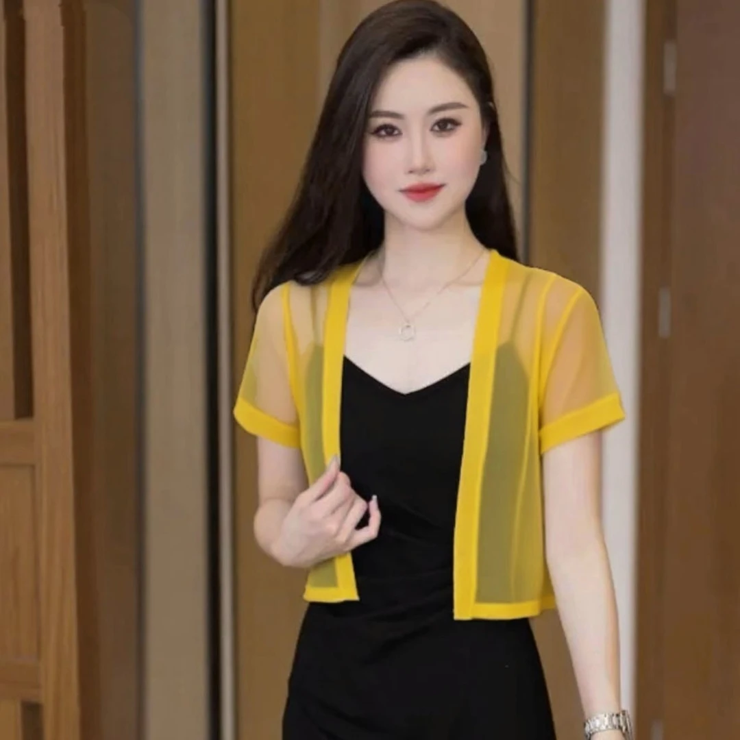 薄款夏季配裙子坎肩短款小披肩短袖外套小开衫网纱冰丝小个子外搭