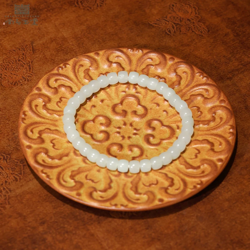 尚品玉堂【30公斤原石】新疆和田玉羊脂白玉小直切手串5*6mm