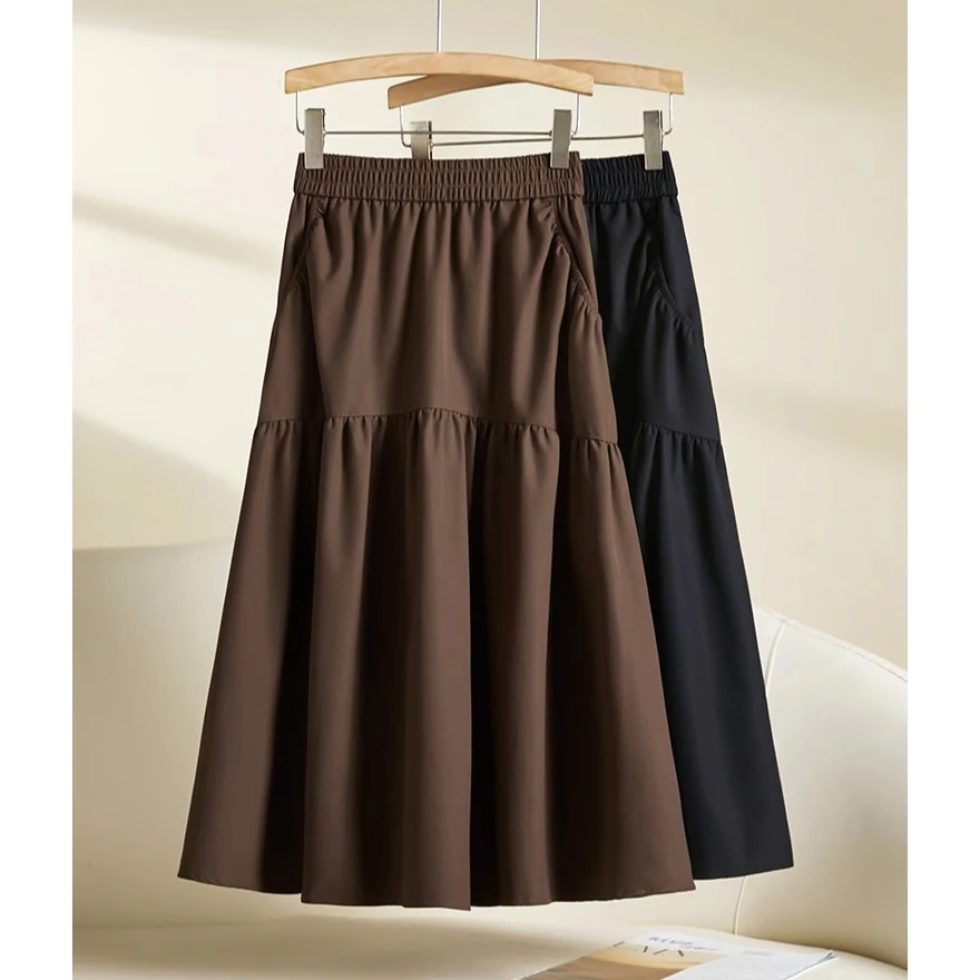 新款时尚气质2025夏季中长款A字裙女口袋高腰显瘦半身裙大码裙子