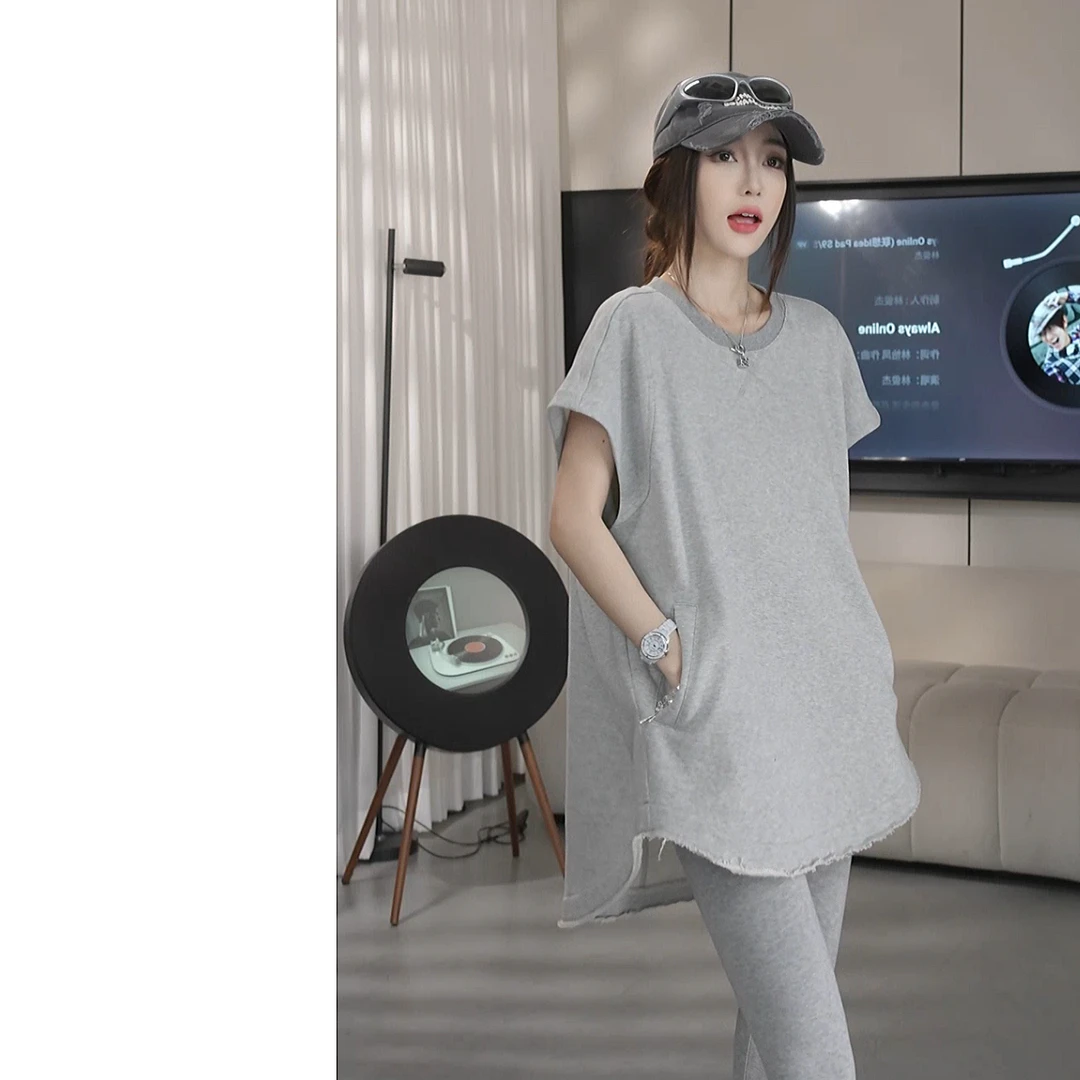 【赵一一】2025夏装撞色领口落肩袖不规则设计套头宽松马甲Y22996