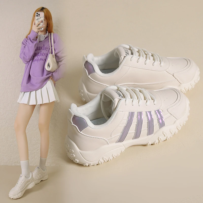 白色德训鞋女2025新款春秋百搭平底前系带轻便舒适运动板鞋学生