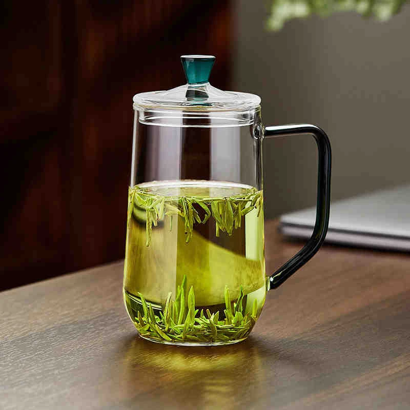 耐高温玻璃茶杯绿茶专用泡茶杯办公室水杯带盖家用喝茶杯子花茶杯