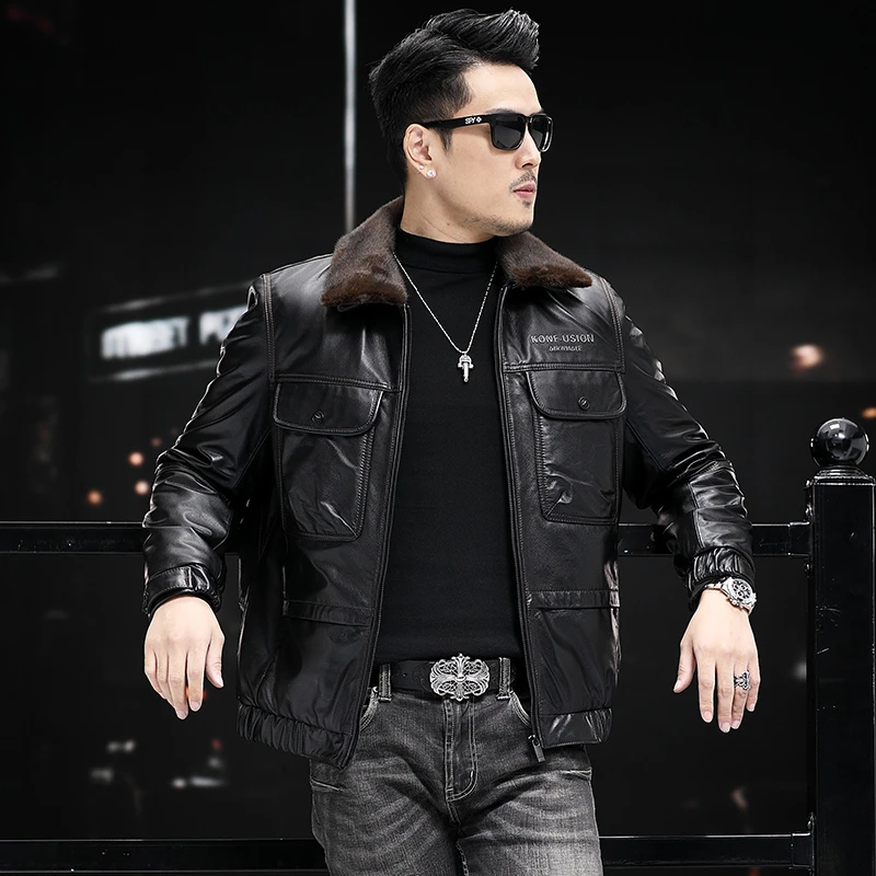 男士真皮皮衣进口头层小牛皮穿久的油蜡夹克男士外套秋冬款皮夹克