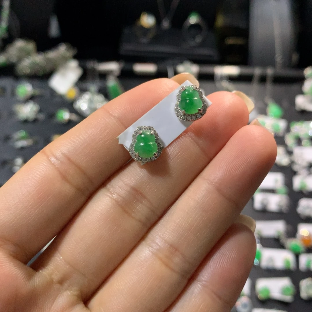 翡翠银S925镶嵌耳饰