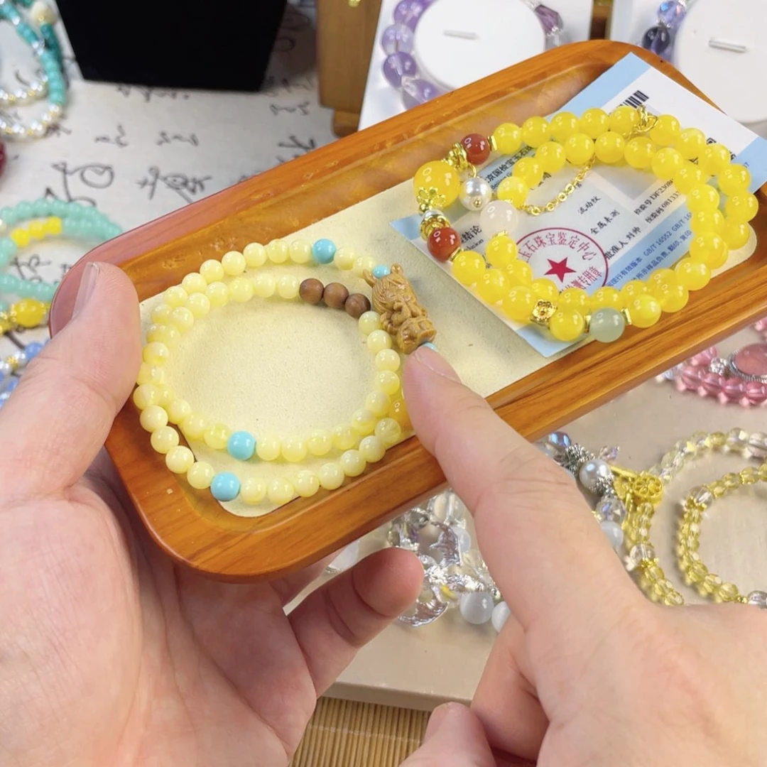 水晶手串银S800镀金镶嵌