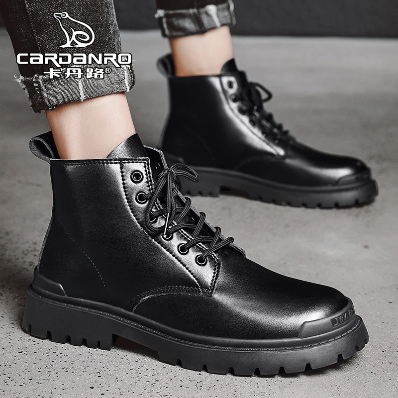 意大利卡丹路马丁靴男2025新款秋季黑色英伦风情侣款机车工装皮靴