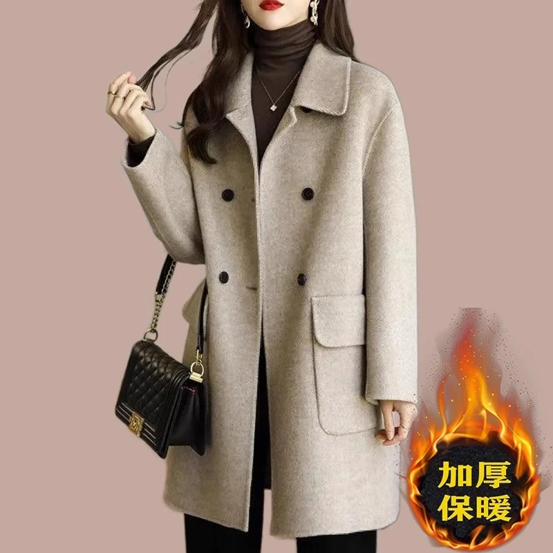 2025新款中长款毛呢外套小个子女士修身显瘦高端大衣卡其