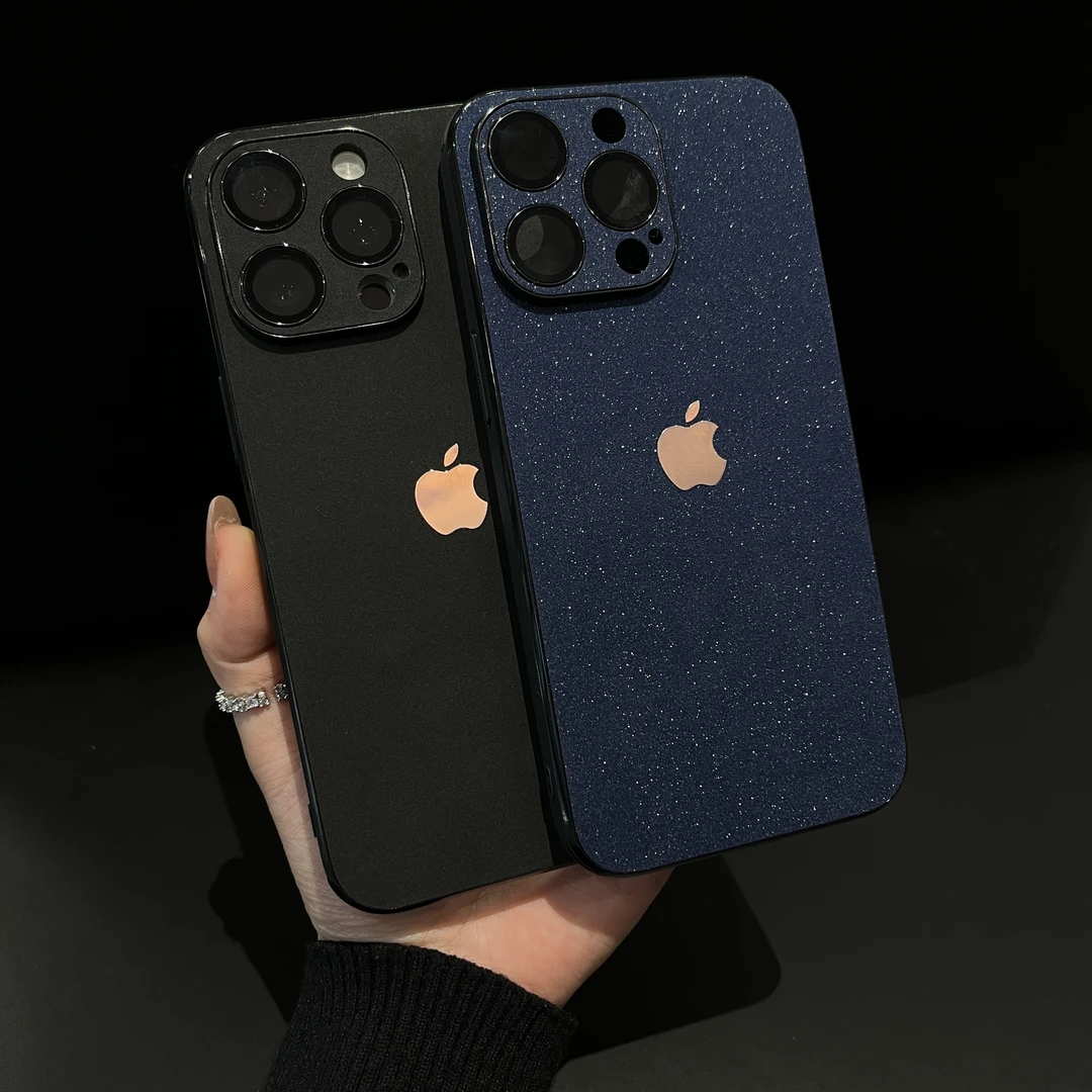 适用苹果11-17promax自带镜头膜2025网红闪粉皮质磨砂手机壳优品