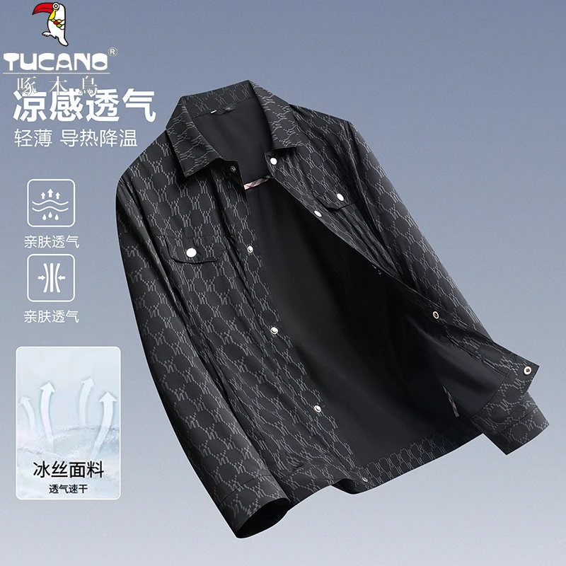 TUCANO/啄木鳥夏季时尚潮流提花工装翻领防晒夹克轻薄透气外套男