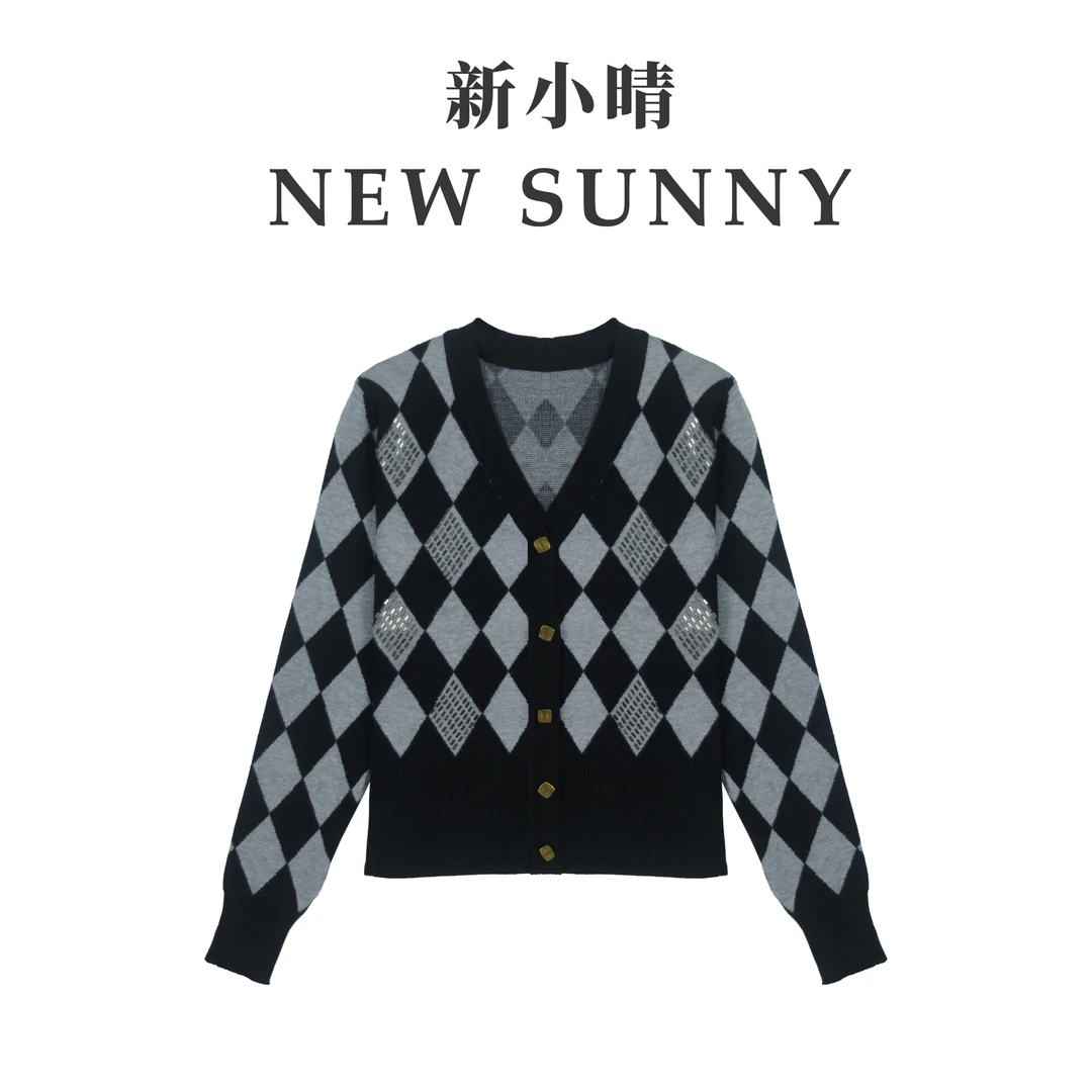 《妞妞》早秋时尚气质针织衫镶钻外套111488-黑色