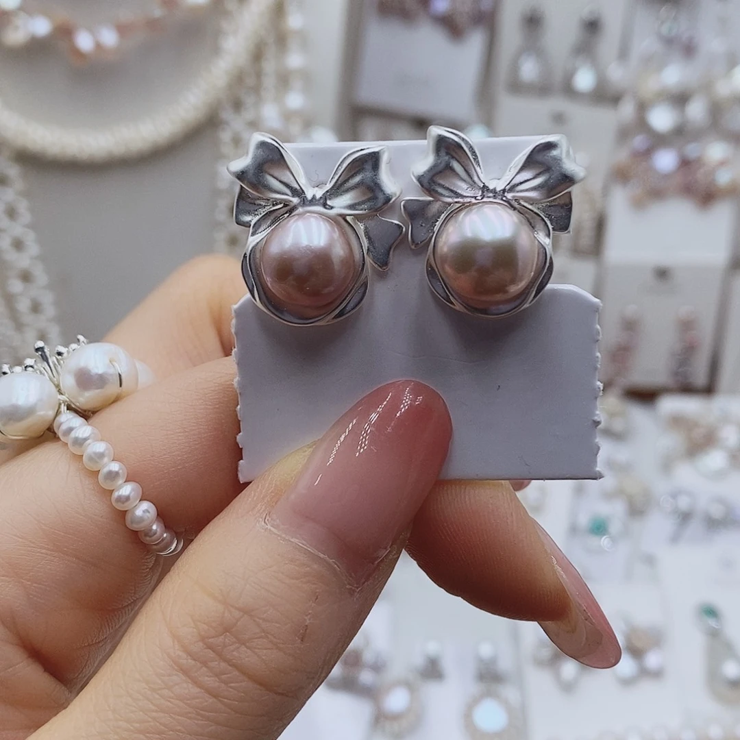 耳饰银S925镶嵌淡水珍珠