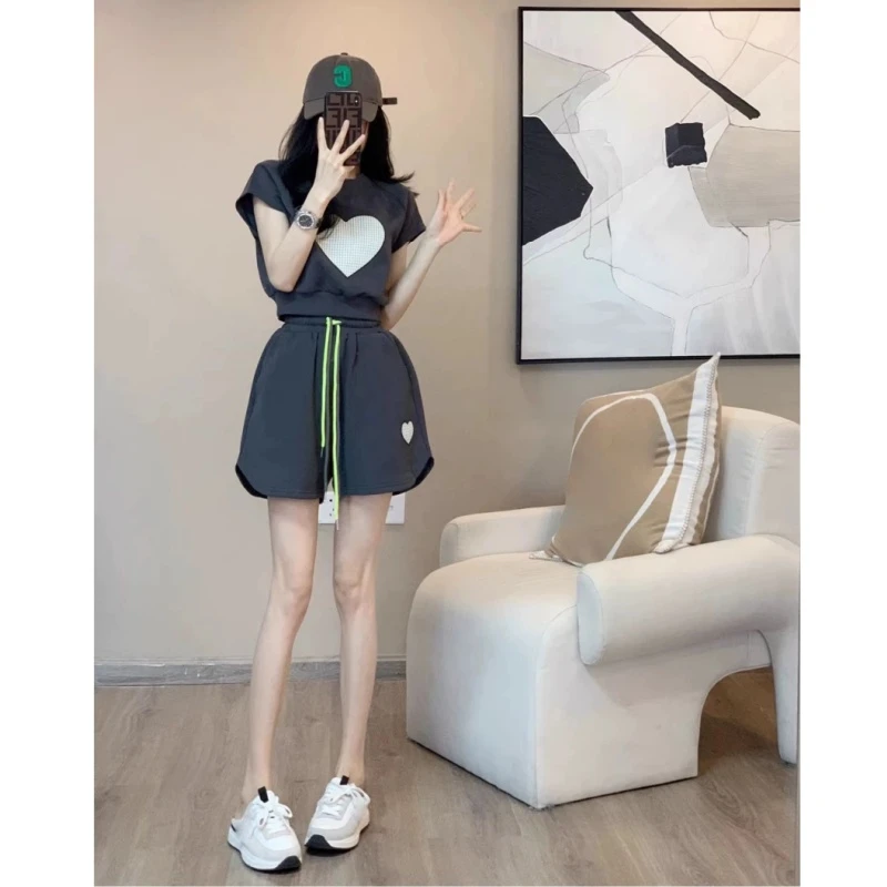 洋气女装夏季套装短袖夏季小个子洋气时髦减龄时尚气质灰色套装