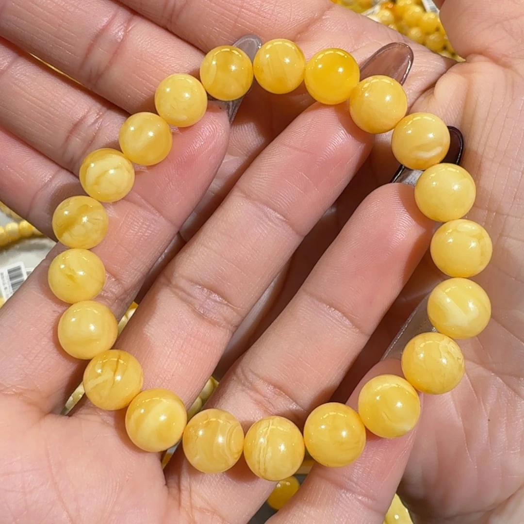 琥珀手链未镶嵌9m+焦皮料圆珠手串9.9