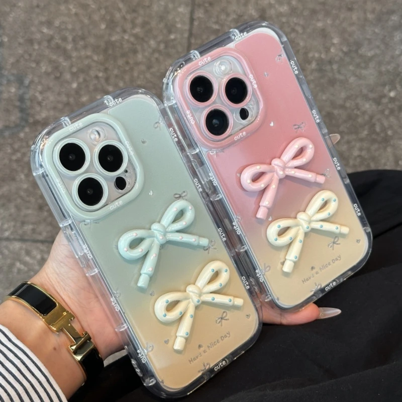 渐变立体蝴蝶结适用苹果16羽纱iPhone15手机壳华为vivo小米14oppo