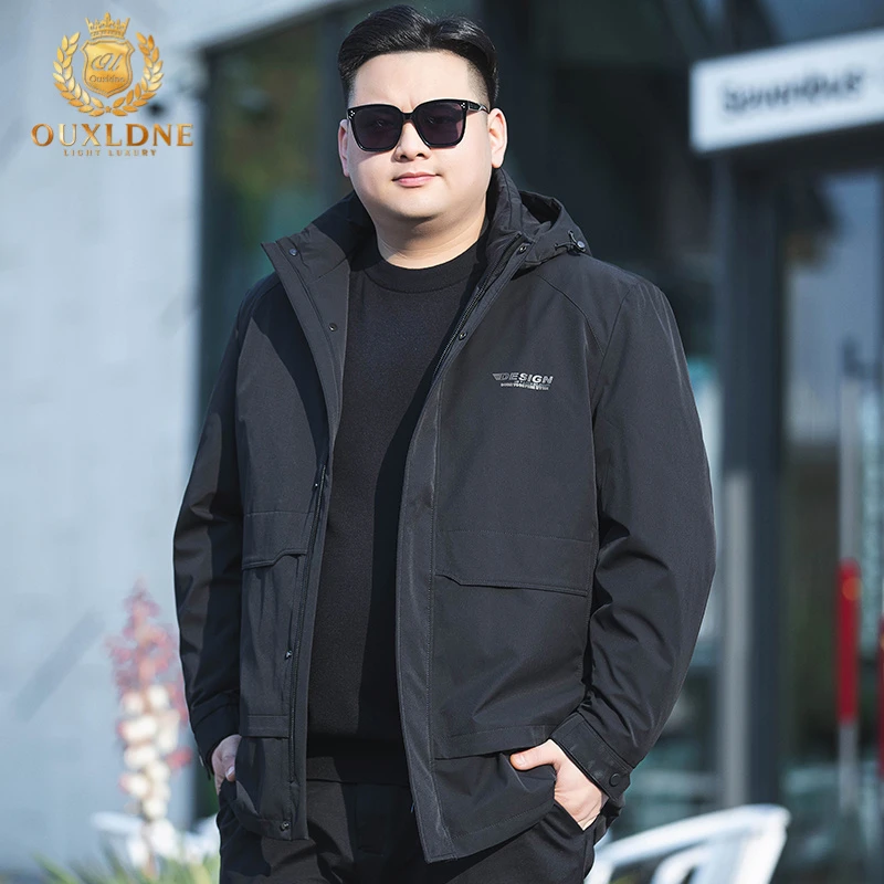 OUXLDNE 冬季羽绒服男加肥加大码可脱卸内胆连帽宽松休闲保暖外套