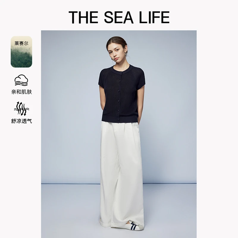 欧海一生 针织背心新款简约圆领短针织短袖开衫thesealife190175