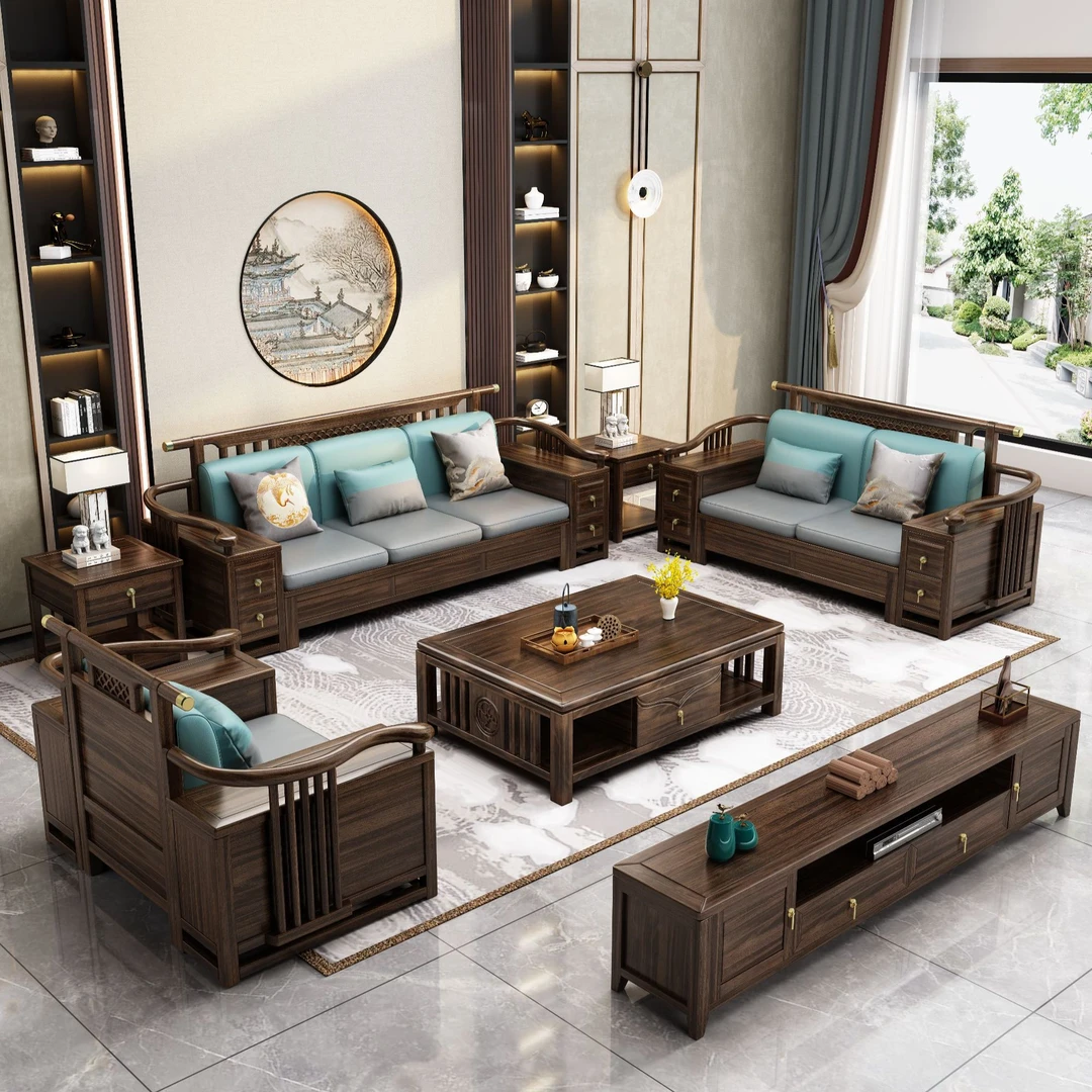 606#新中式乌金木沙发成套客厅家用轻奢简约风格整套沙发别墅家具