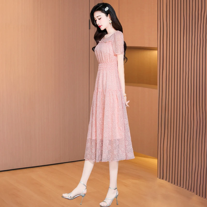 【可蓓儿】广州十三行雪纺连衣裙女夏季气质轻奢高级感端庄漂亮裙子