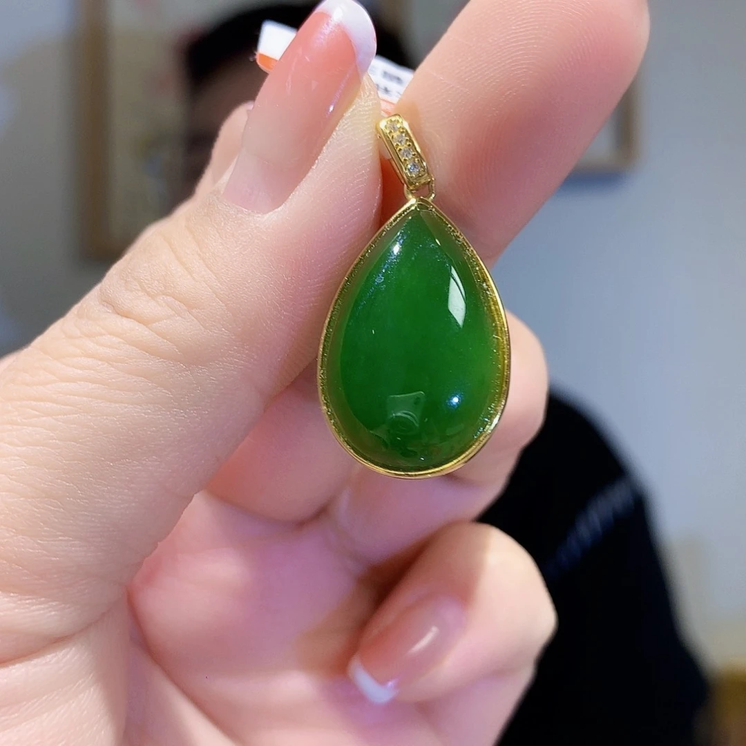 和田玉（碧玉）颈饰银S925镀金镶嵌