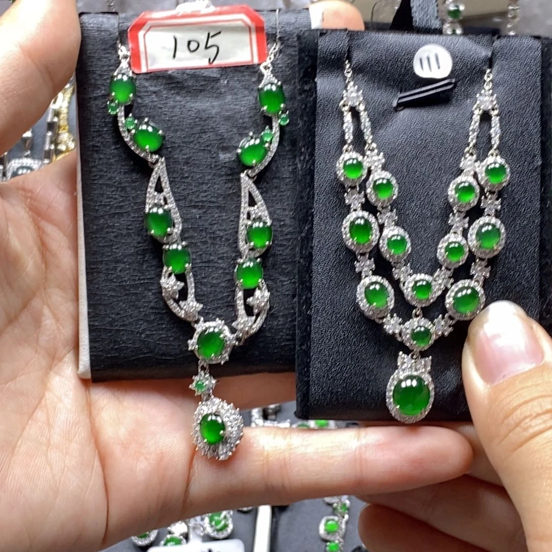翡翠颈饰银S925镶嵌A***h2件套