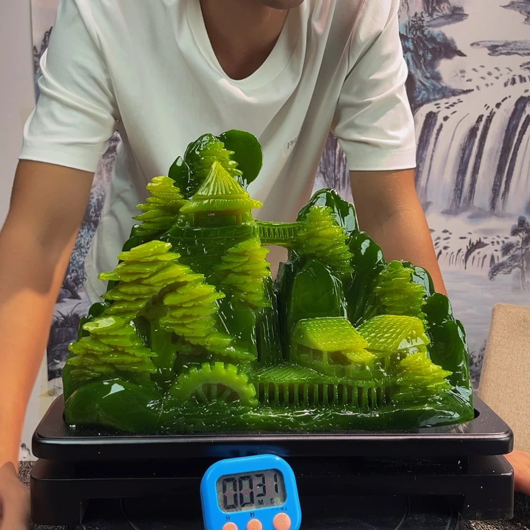 手***7玉玉摆件绿色带底座