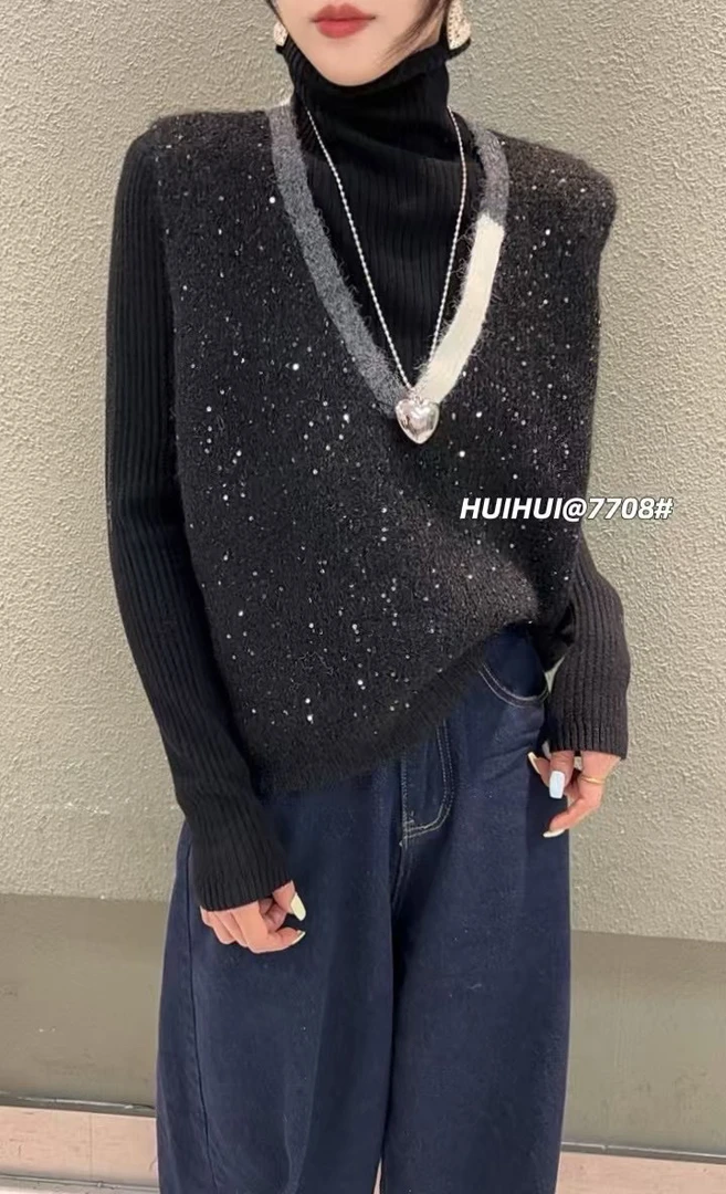 新款百搭亮片马夹