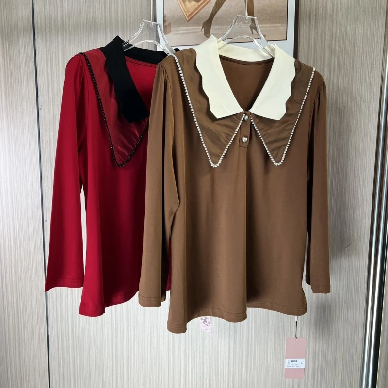 9088品牌撤柜az显瘦新款珍珠海军领上衣小衫T恤打底
