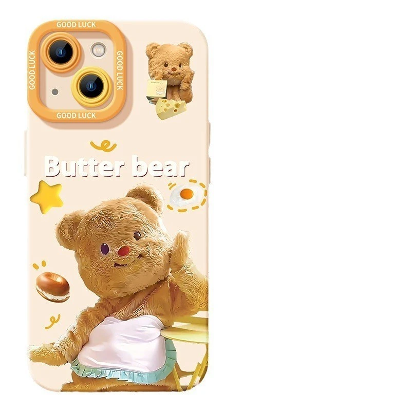 黄油小熊适用苹果16/14/15promax手机壳华为小米vivoOPPO红米磨砂