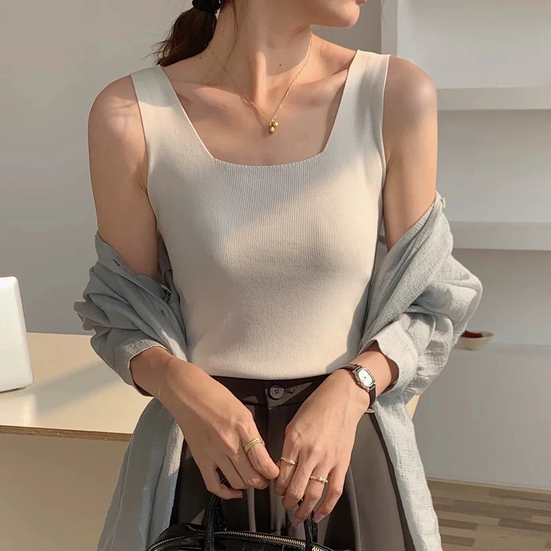 冰丝吊带背心女方领无痕西装小内搭新款微塑版型别致漂亮