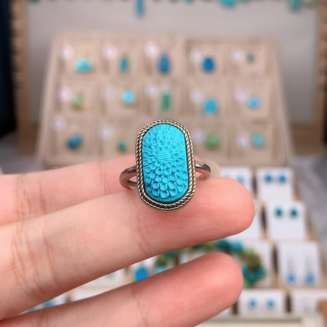 绿松石银S925镶嵌戒指