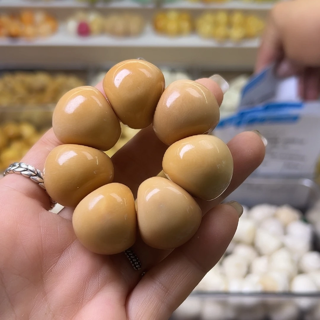 菩提根/象牙果手串微瑕奶茶蒜瓣手捻1条有裂