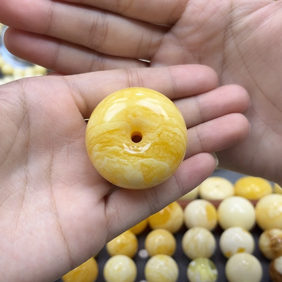 琥珀未镶嵌手链平安扣