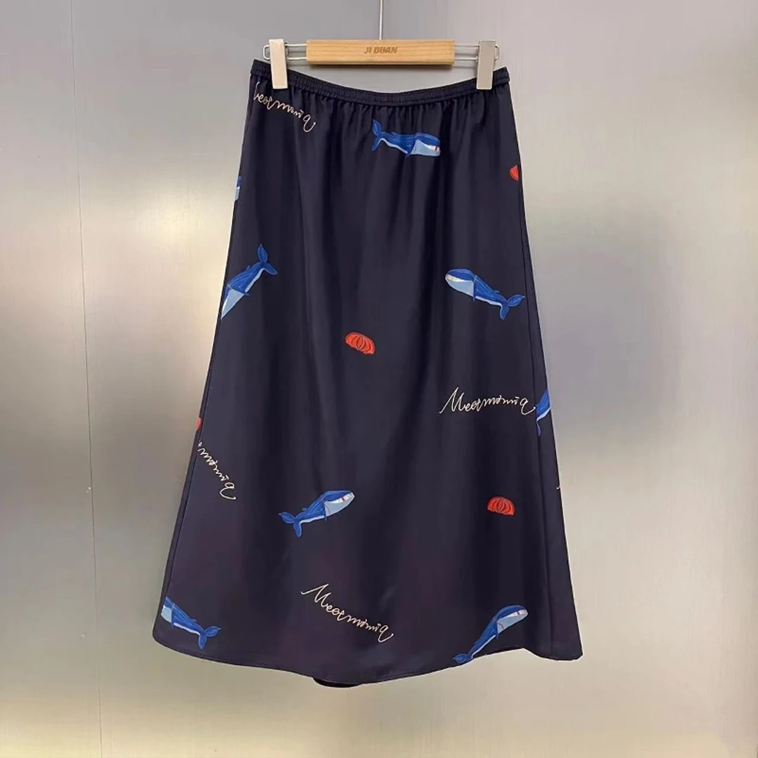 【M/Q小鱼半裙】2025夏新品水母字母印花高腰显瘦A字裙半身裙女
