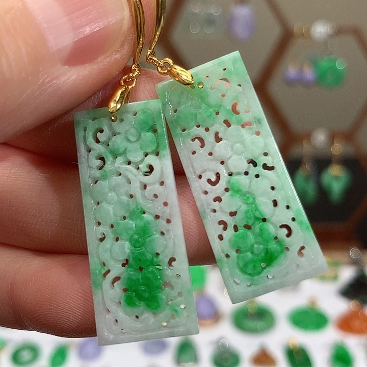 银S925镶嵌翡翠耳饰天然