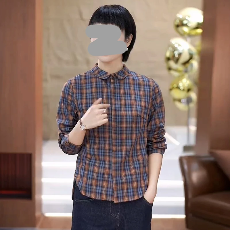 设计感格子长袖衬衫女2025年秋冬新款高级感轻奢减龄加绒加厚衬衣