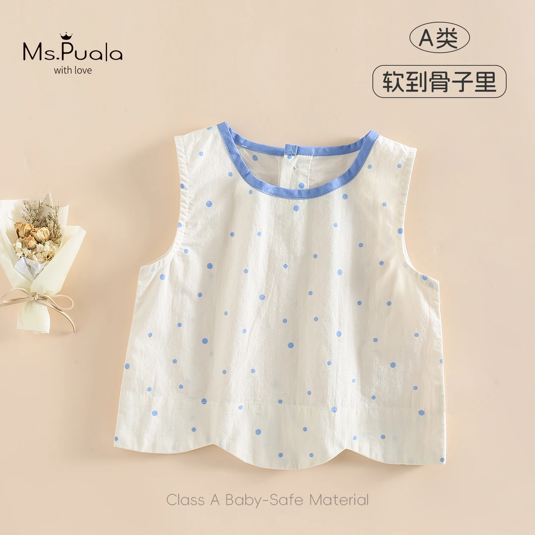 【MsPuala气泡水】婴幼儿夏季薄款印花上衣女宝宝舒适无袖波点衬衫