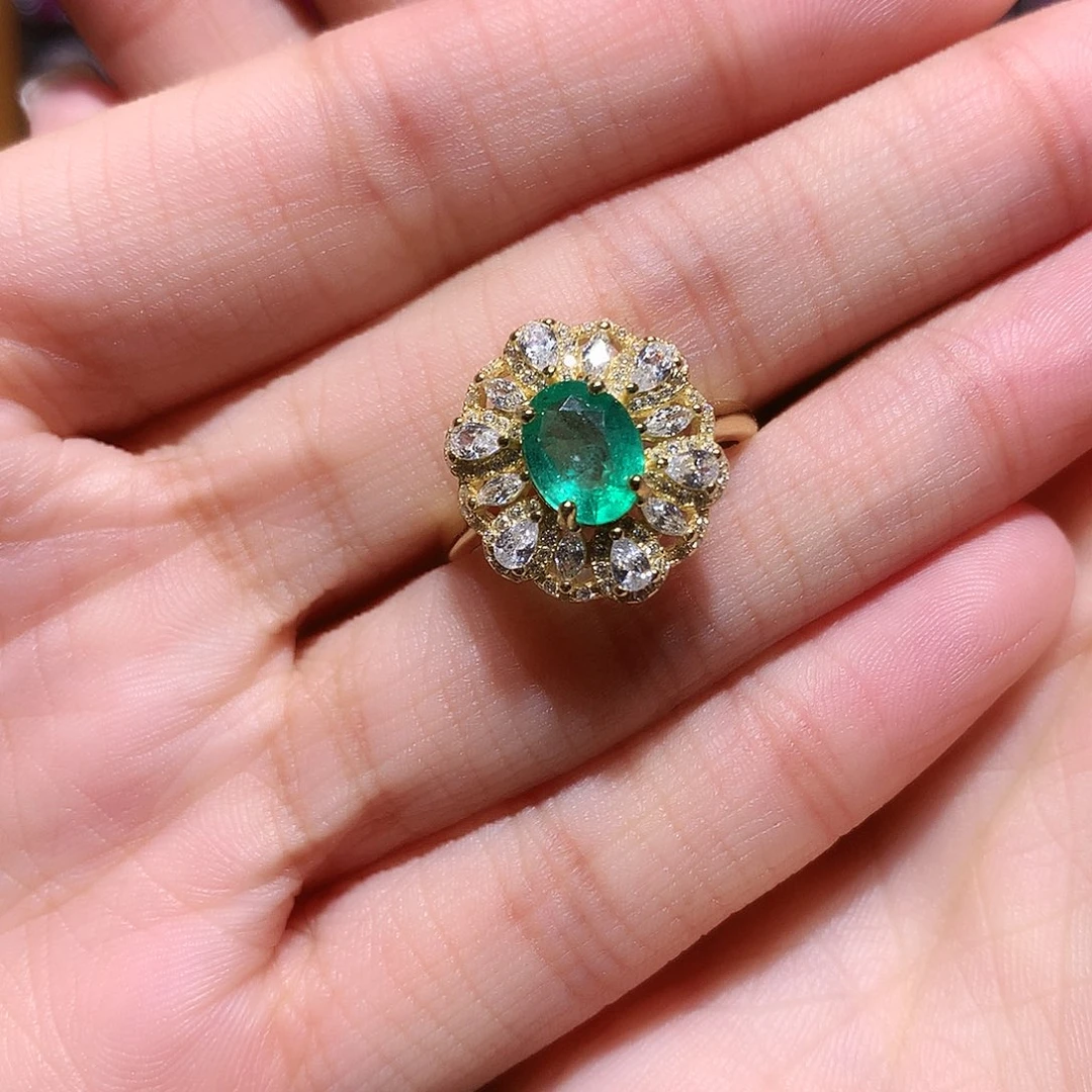 银S925镶嵌祖母绿戒指