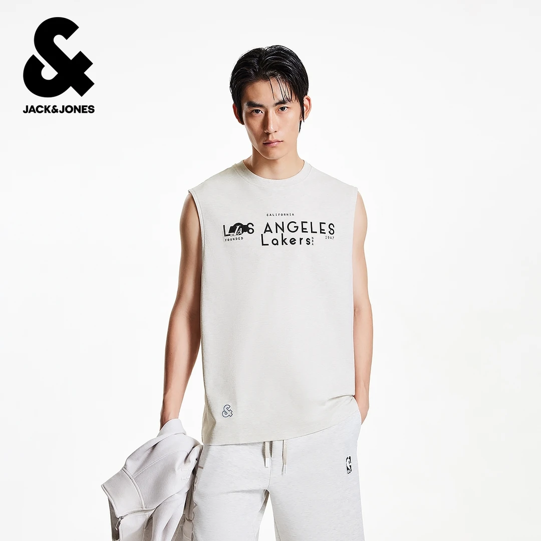 杰克琼斯NBA联名夏季男装背心肌理感字母胶印舒适百搭潮时尚短袖