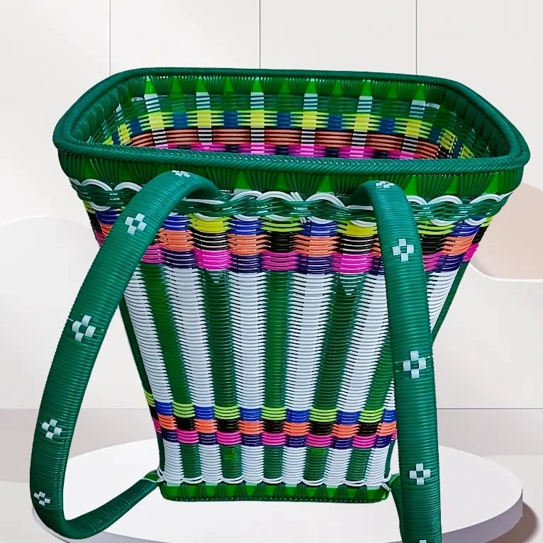 新款背篓塑料塑钢带加厚纯手工成人藤编圆形背篓家用农村方形