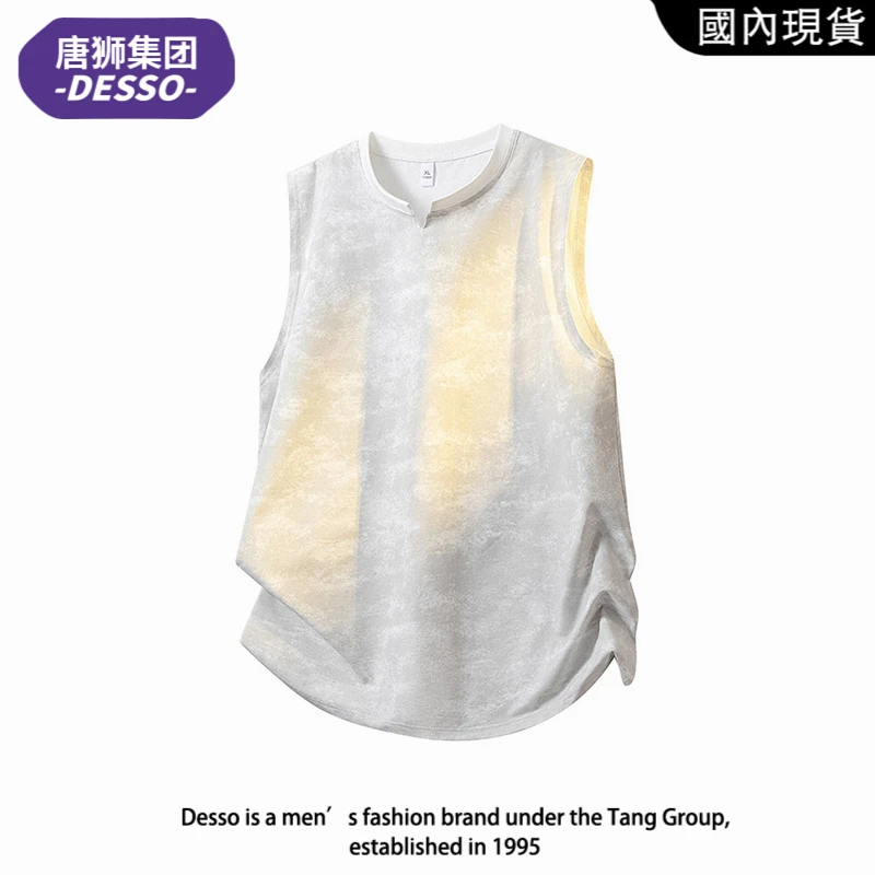 唐狮DESSO时尚潮牌美式扎染无袖T恤男士夏季透气冰感潮流禅意男装