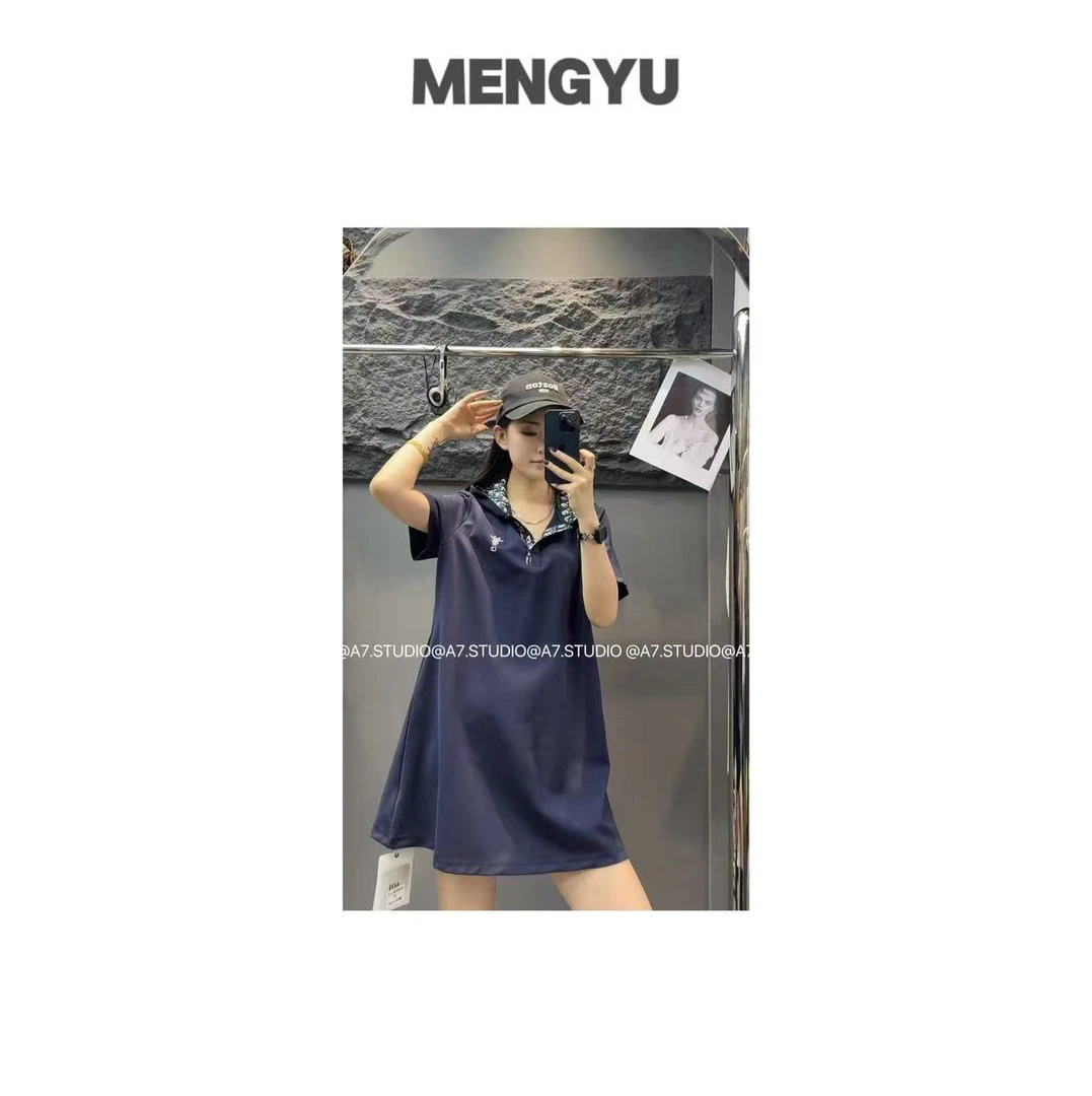 高版本2025夏季新款经典字母刺绣短袖连衣裙女气质名媛中长款裙子