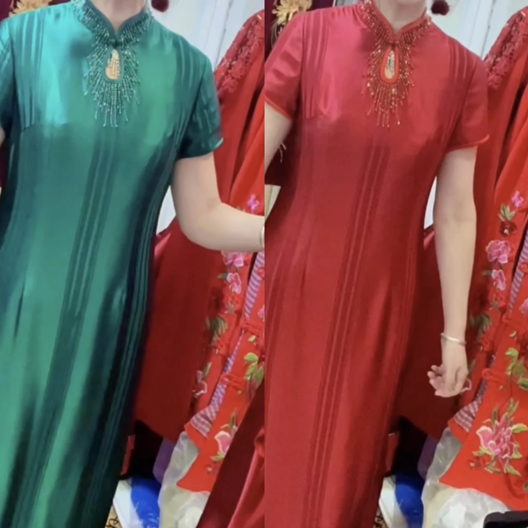 72946-1红/绿醋酸旗袍