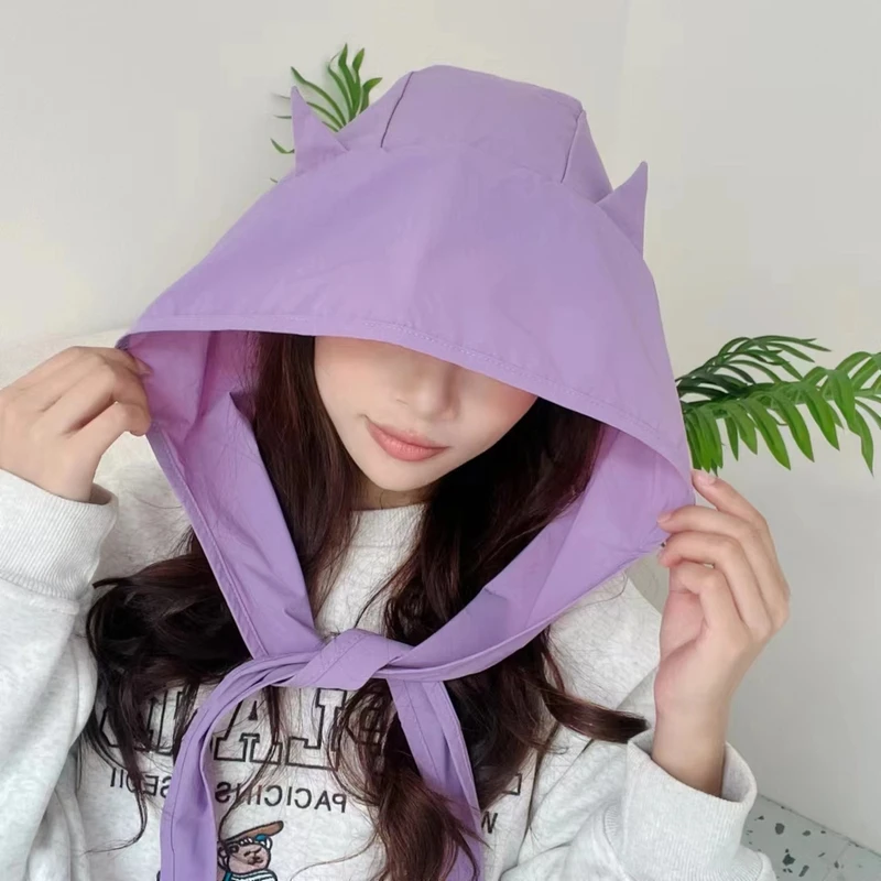 出游小众可爱猫耳朵小恶魔绑带速干防晒帽遮阳帽薄款护耳头巾帽子