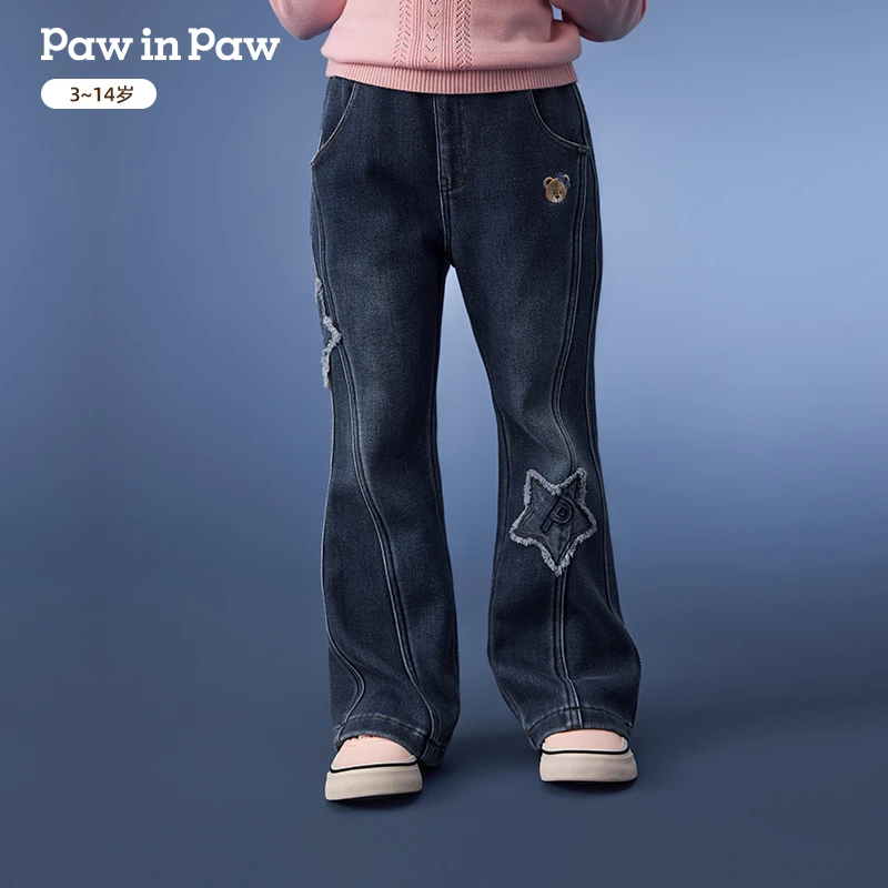 PAWINPAW25年秋冬新款女童薄款牛仔裤喇叭裤拼接百搭PCTJF4T22E